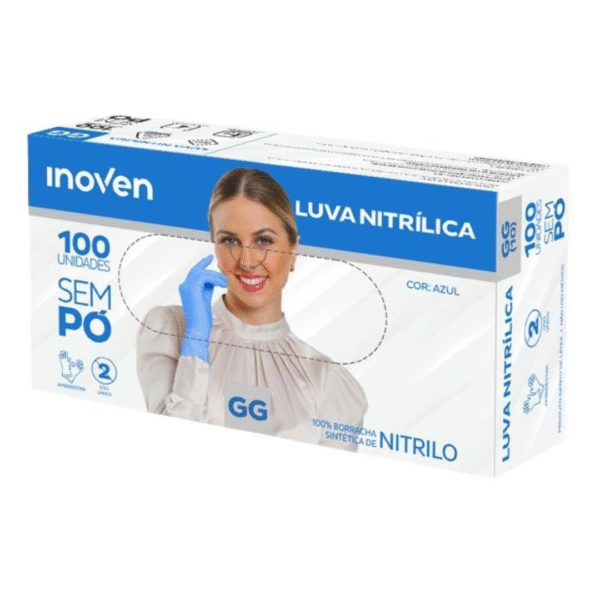 LUVA nitrilica AZUL GG INOVEN C/100