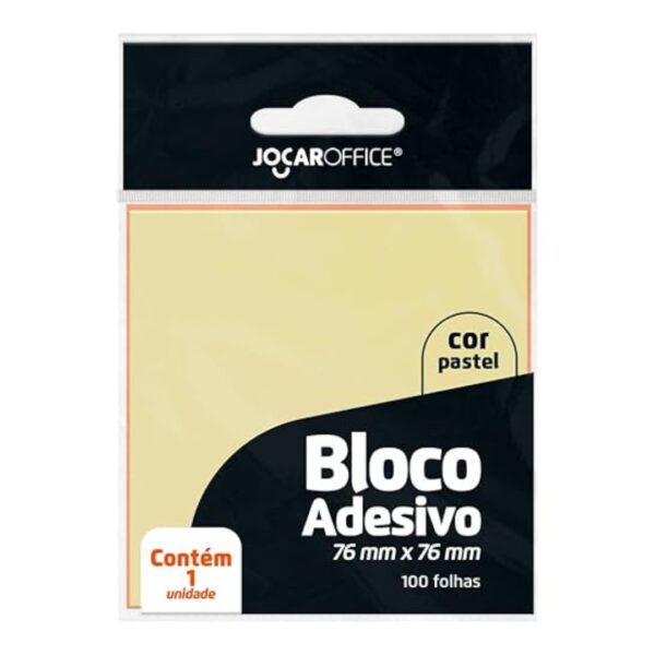 BLOCO ADESIVO AMARELO PASTEL 76MMX76MM - OPPBAG C/ 1 BLOCO 100 F JOCAR OFFICE