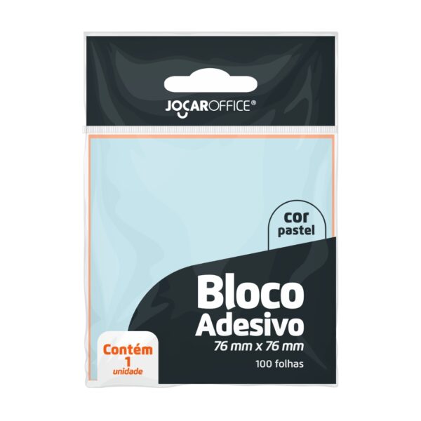 BLOCO ADESIVO AZUL PASTEL 76MMX76MM - OPPBAG C/ 1 BLOCO 100 F JOCAR OFFICE