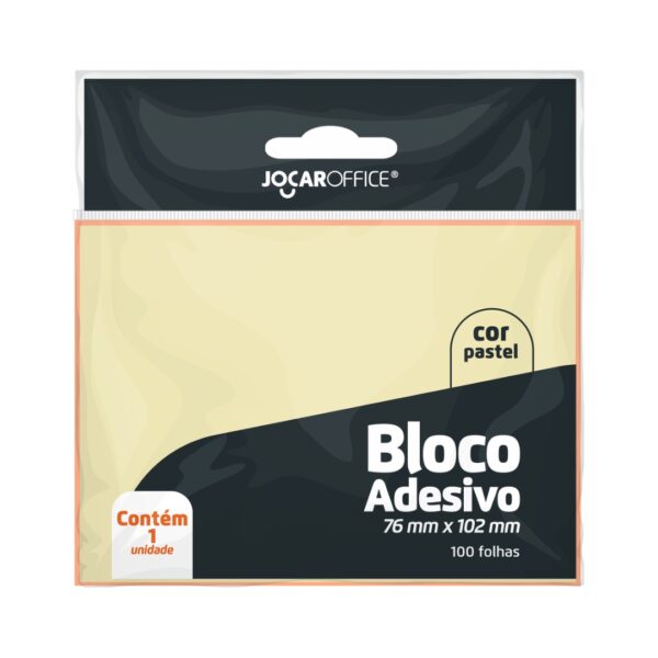 BLOCO ADESIVO AMARELO PASTEL 76MMX102MM - OPPBAG C/ 1 BLOCO 100 F JOCAR OFFICE